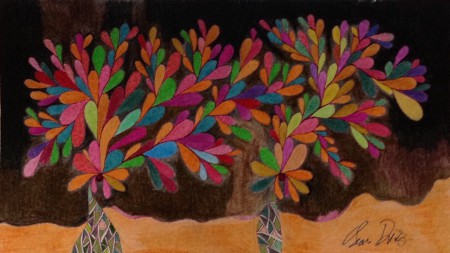 180✨ TÍTULO : "BUGANBILLA", TÉCNICA : LÁPIZ DE CRAYÓN, GRASA Y ACUARELA. TINTA CHINA. FIJADOR. (13 x 23cms ).      300€